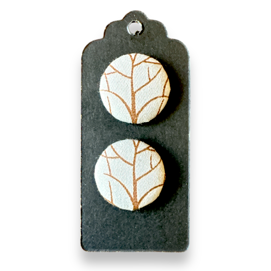 Upcycled fabric covered stud earrings with stainless steel posts - tree branches
