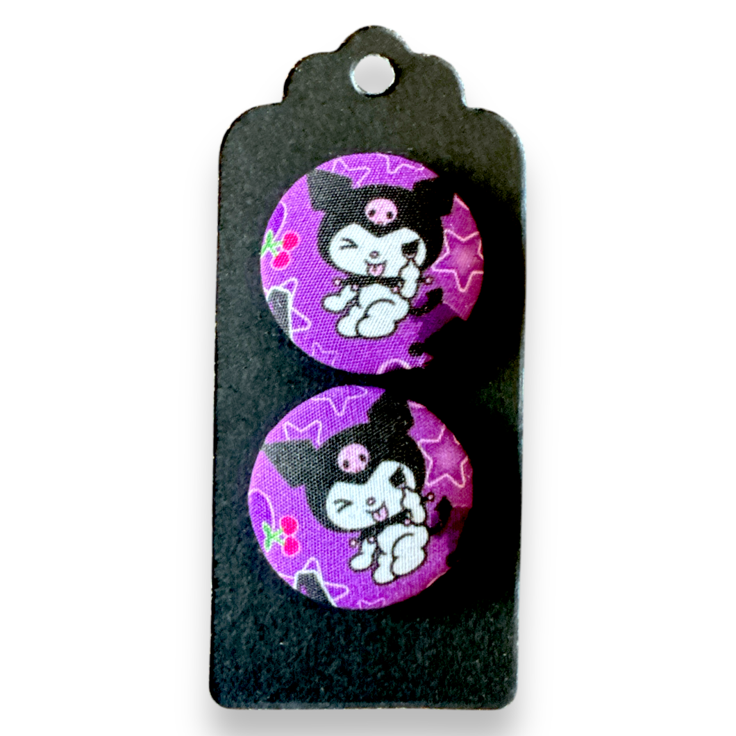 Upcycled fabric covered stud earrings with stainless steel posts - purple cutie