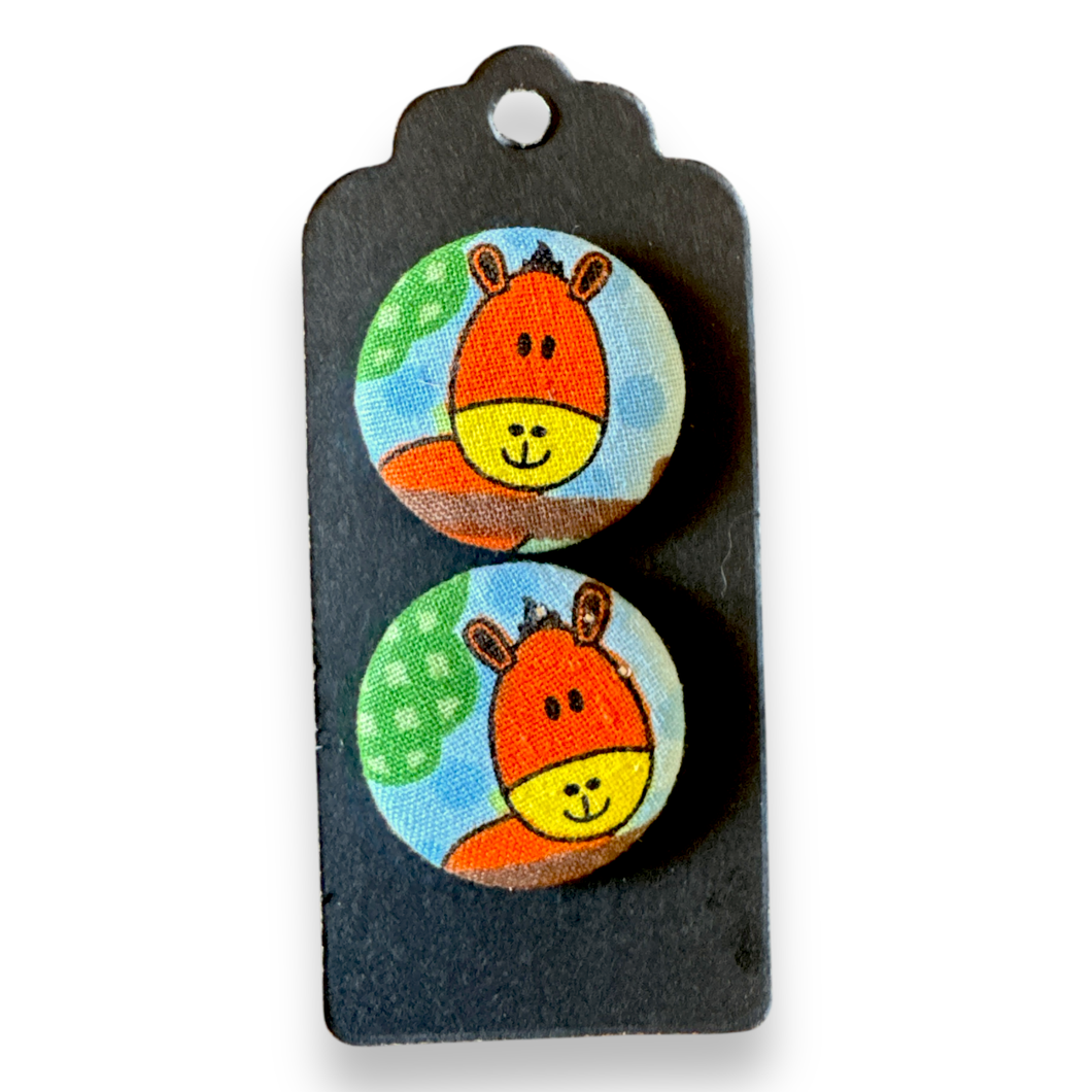 Upcycled fabric covered stud earrings with stainless steel posts - cute critter