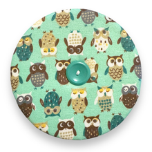 Load image into Gallery viewer, Upcycled double sided round padded playing card holder for kids or adults OWLS
