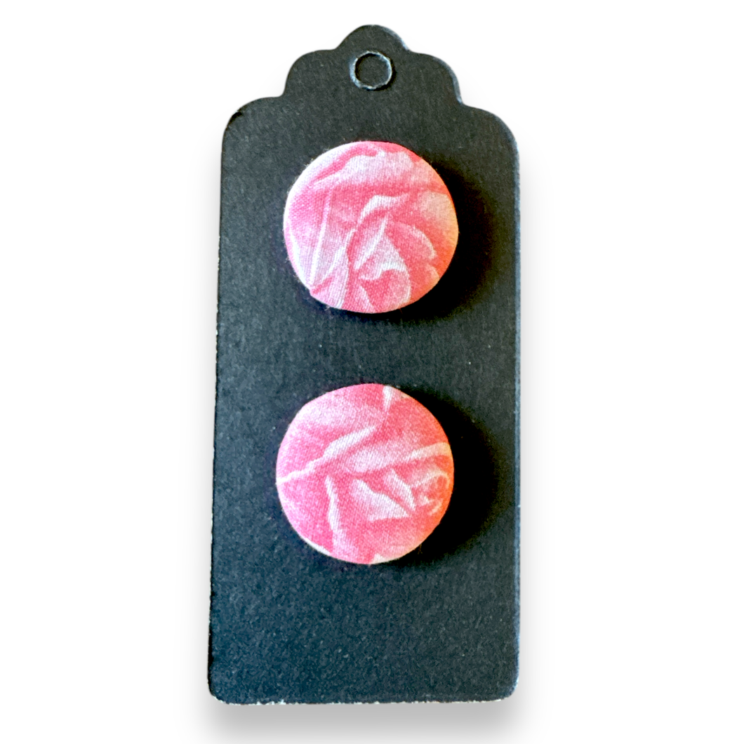 Upcycled fabric covered stud earrings with stainless steel posts - pink roses