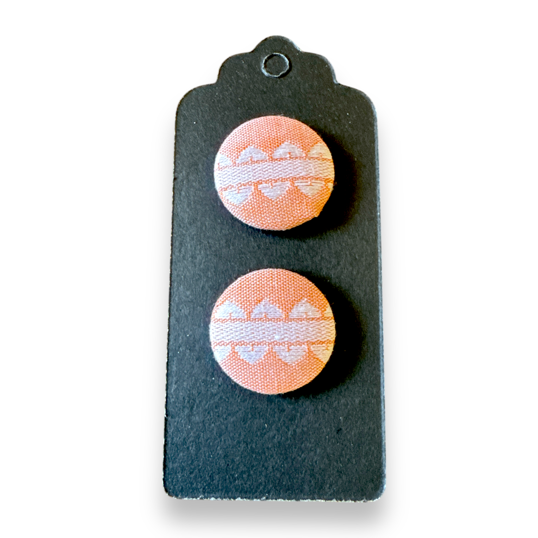 Upcycled fabric covered stud earrings with stainless steel posts - peach brocade