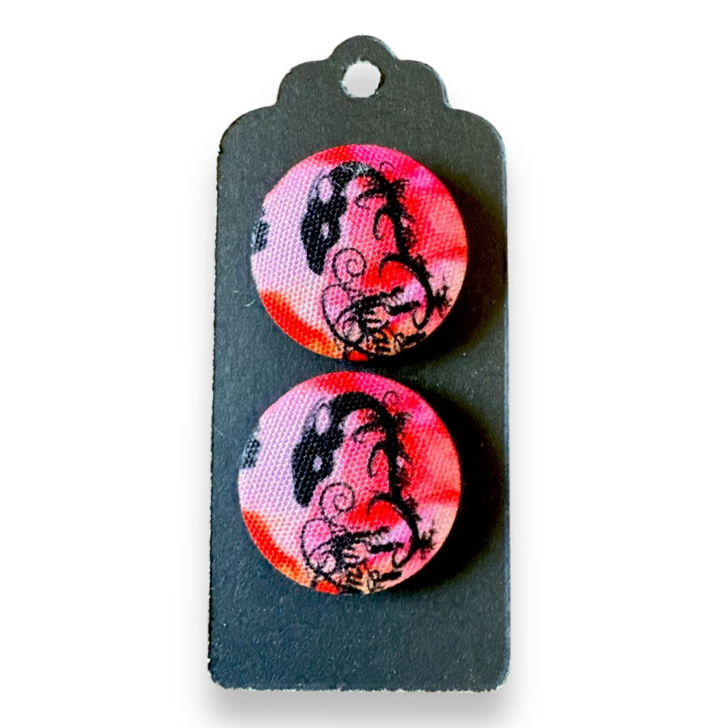 Upcycled fabric covered stud earrings with stainless steel posts - Potter Snakes