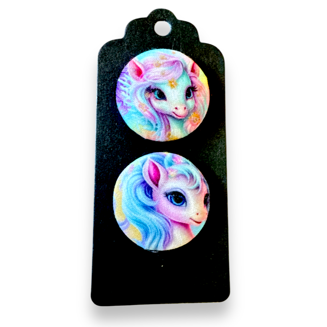 Upcycled fabric covered stud earrings with stainless steel posts - pastel unicorns