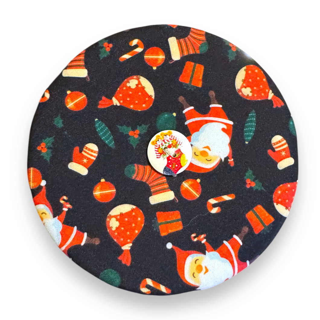 Upcycled double sided round padded playing card holder for kids or adults CHRISTMAS