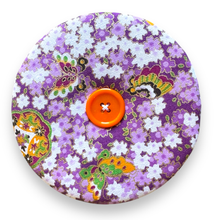 Load image into Gallery viewer, Upcycled double sided round padded playing card holder for kids or adults PEACOCKS &amp; BUTTERFLIES
