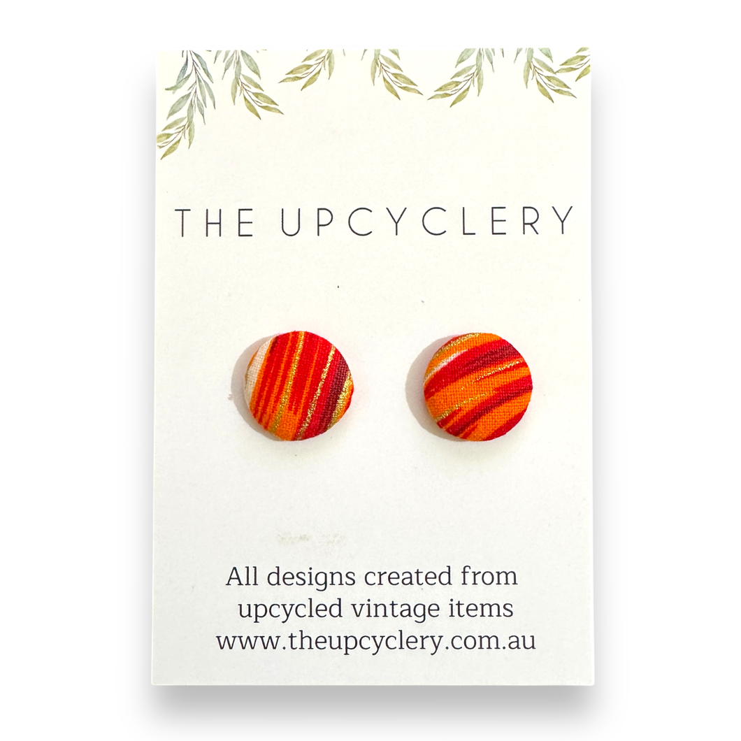Upcycled fabric covered stud earrings with stainless steel posts - REDS & ORANGES
