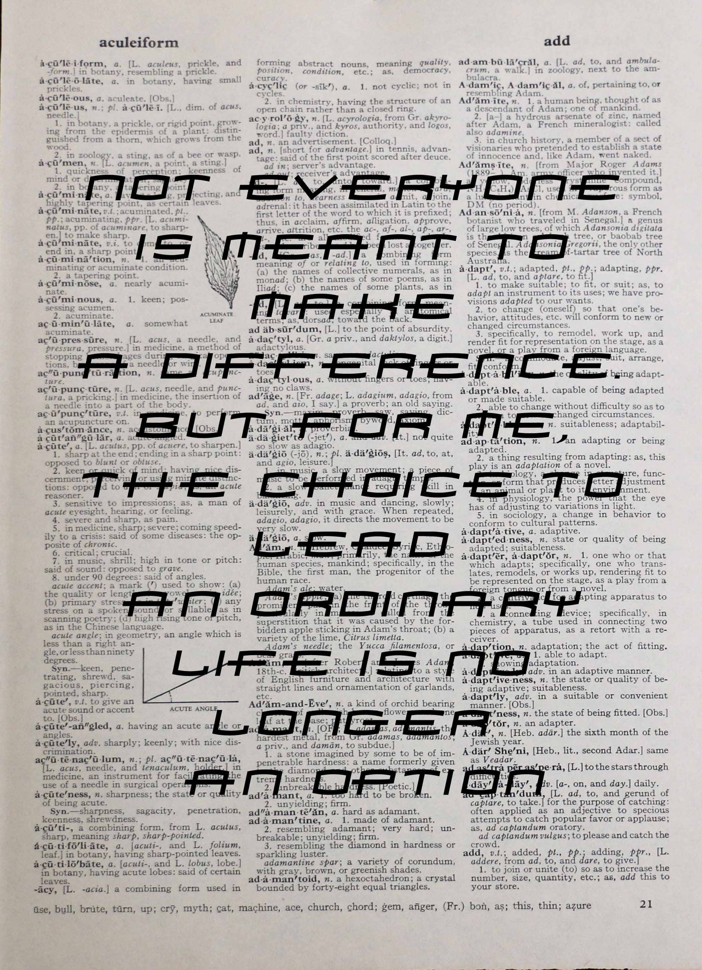 Make a difference inspirational quote personalised customisable vintage dictionary print