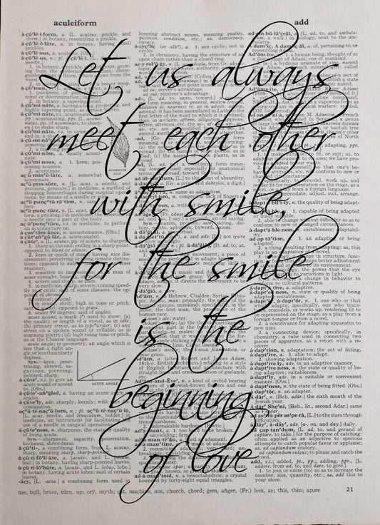 Smiles & Love inspirational quote personalised customisable vintage dictionary print