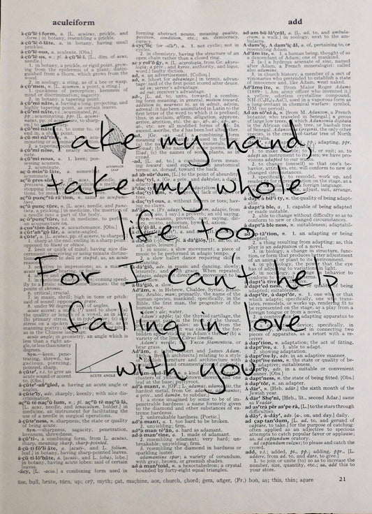 Can't Help Falling In Love ELVIS song lyrics personalised customisable vintage dictionary print