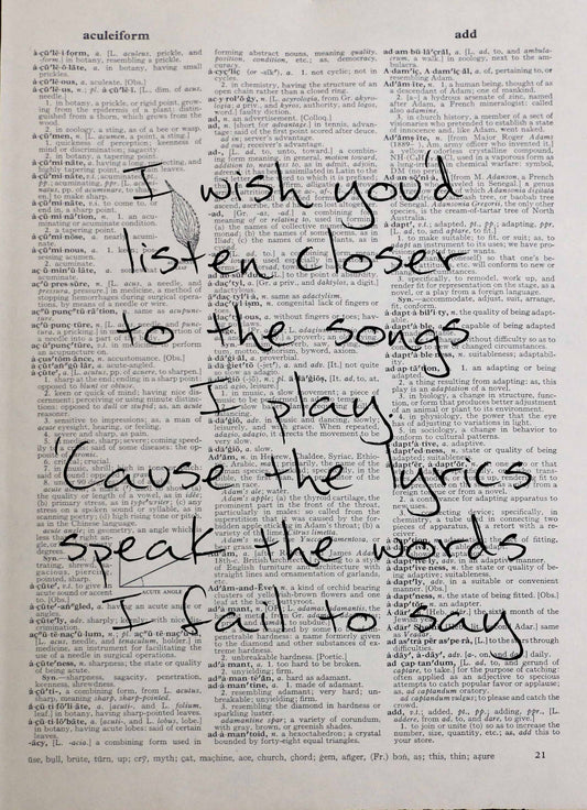 Music romance quote song lyrics personalised customisable vintage dictionary print