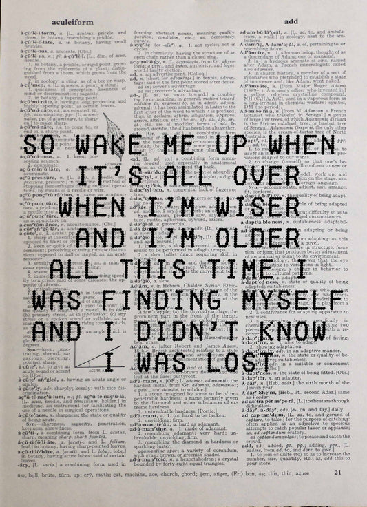 AVICII Wake Me Up song lyrics personalised customisable vintage dictionary print