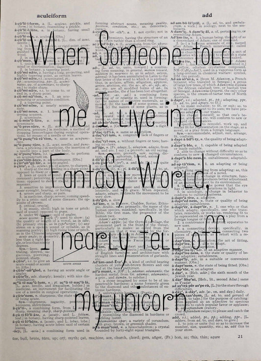 Unicorn Fantasy World funny quote personalised customisable vintage dictionary print