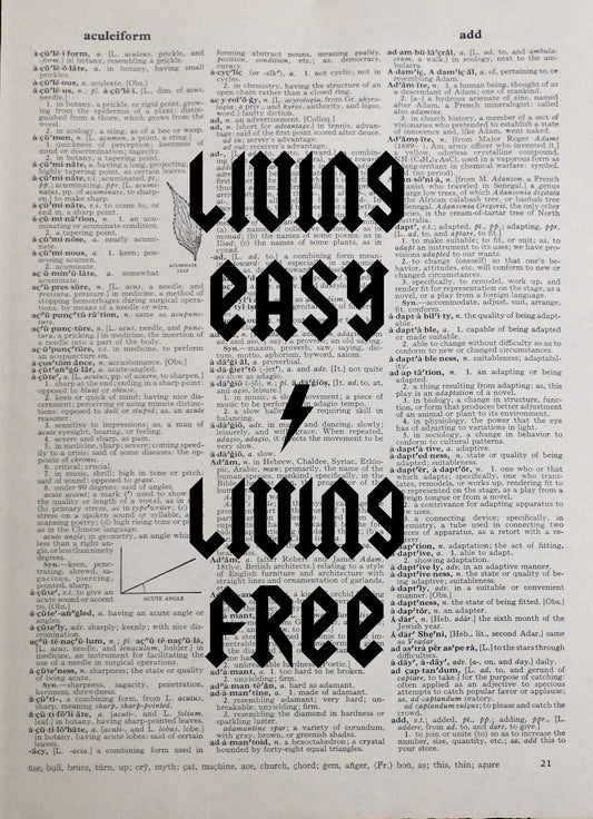 LIVING EASY LIVING FREE personalised customisable inspirational quote vintage dictionary print