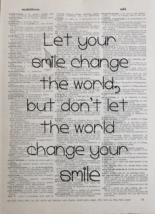SMILE personalised customisable inspirational quote vintage dictionary print