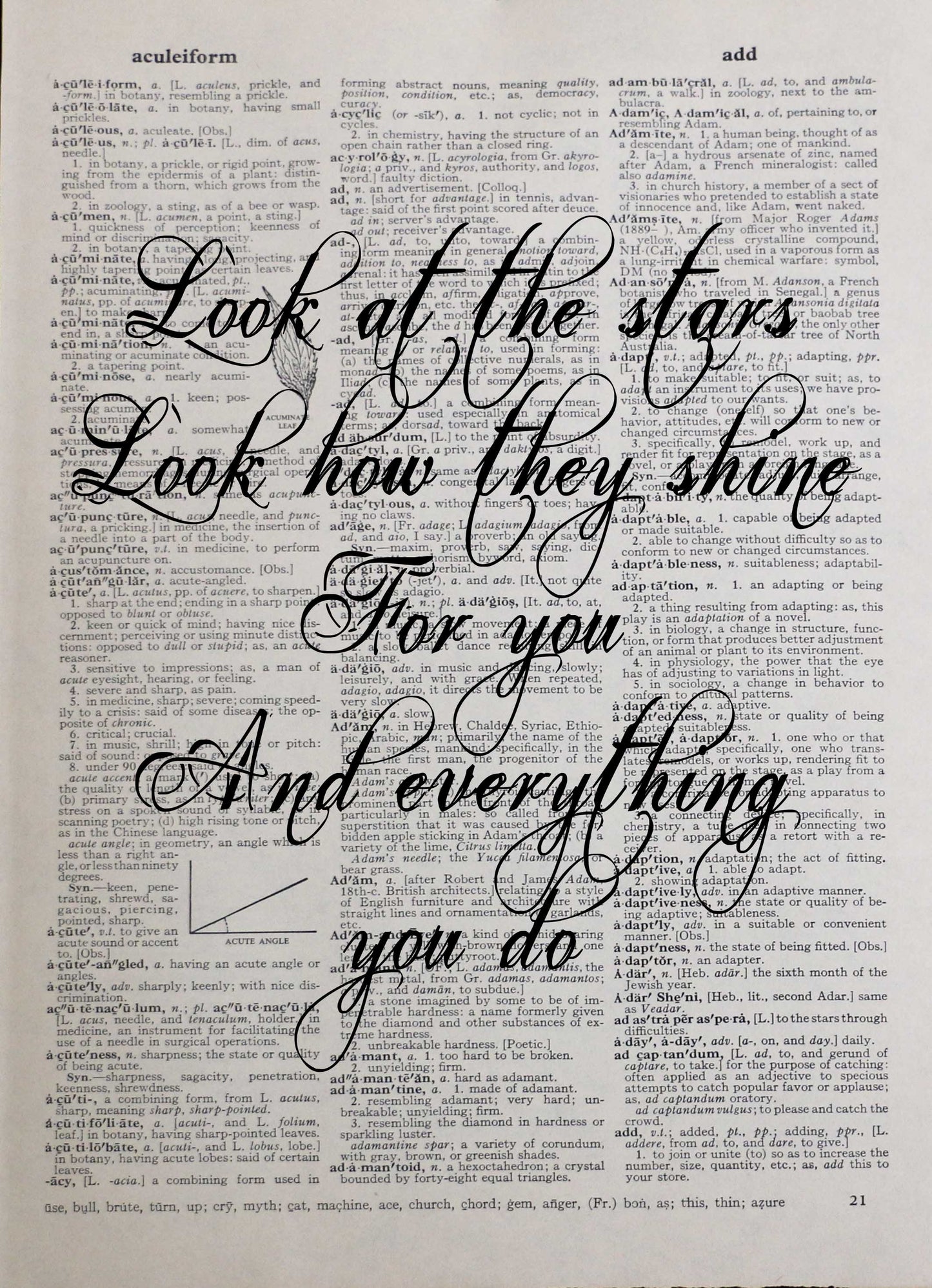 COLDPLAY YELLOW personalised customisable song lyrics vintage dictionary print
