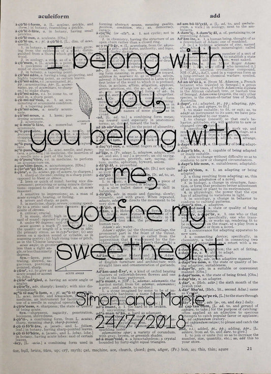 The Lumineers HEY HO personalised customisable wedding song vintage dictionary print