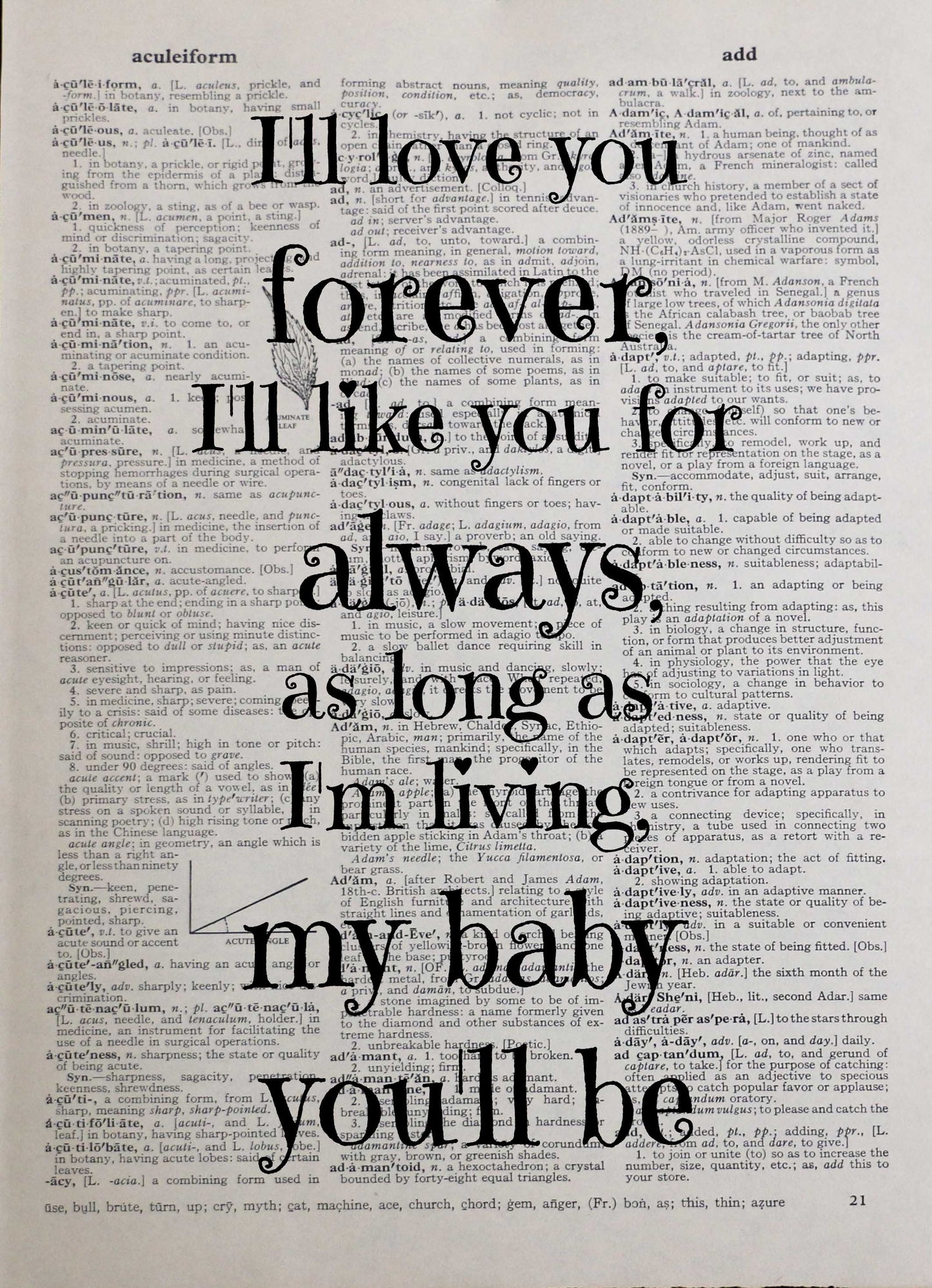BABY love shower birth personalised customisable inspirational quote vintage dictionary print