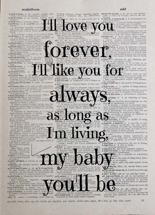BABY love shower birth personalised customisable inspirational quote vintage dictionary print