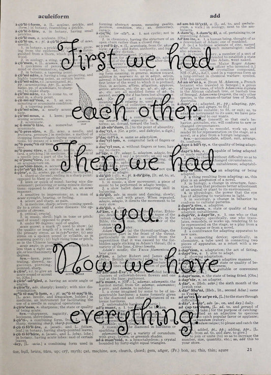 BABY shower birth personalised customisable inspirational quote vintage dictionary print