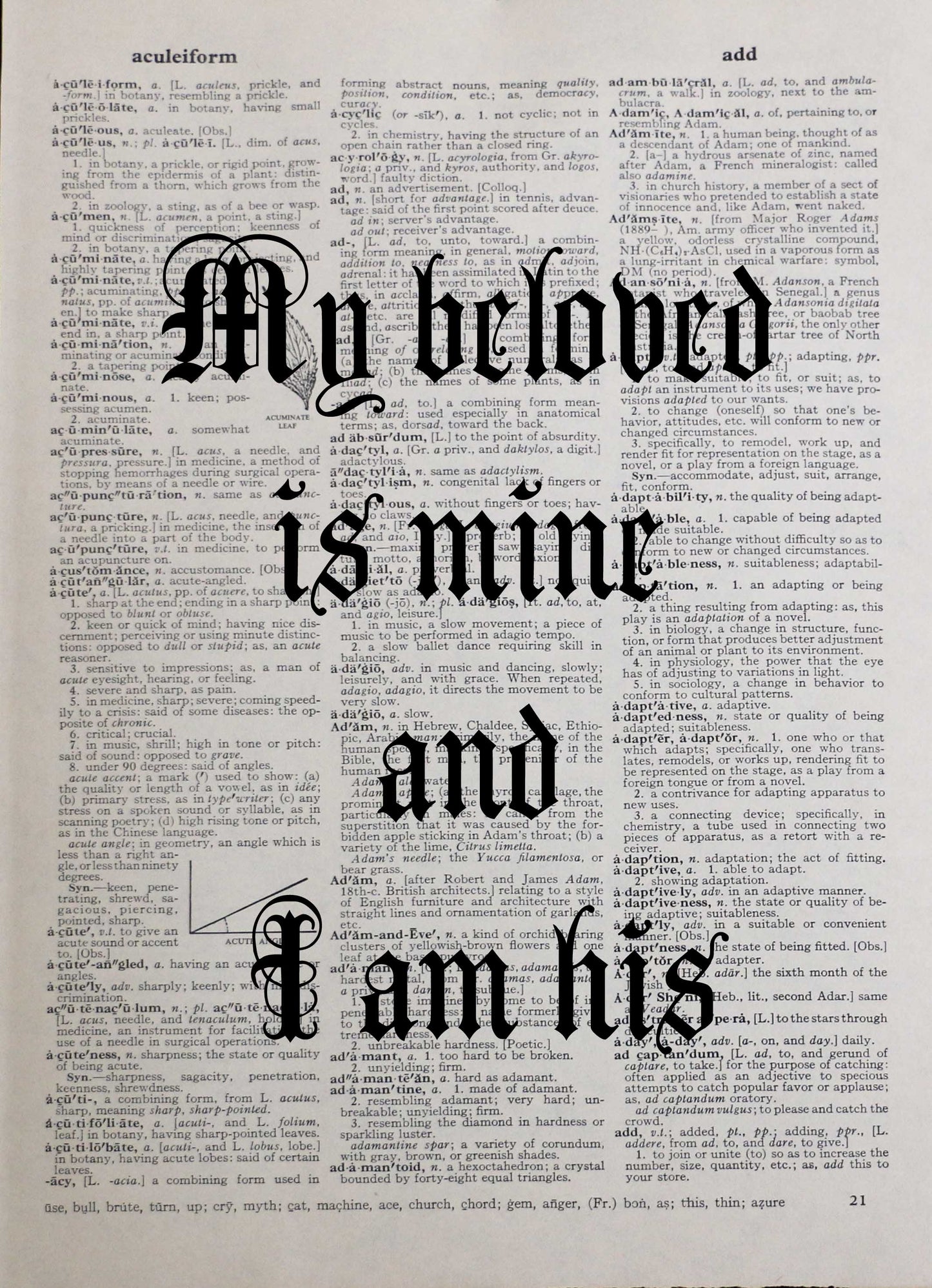 MY BELOVED wedding personalised customisable inspirational quote vintage dictionary print