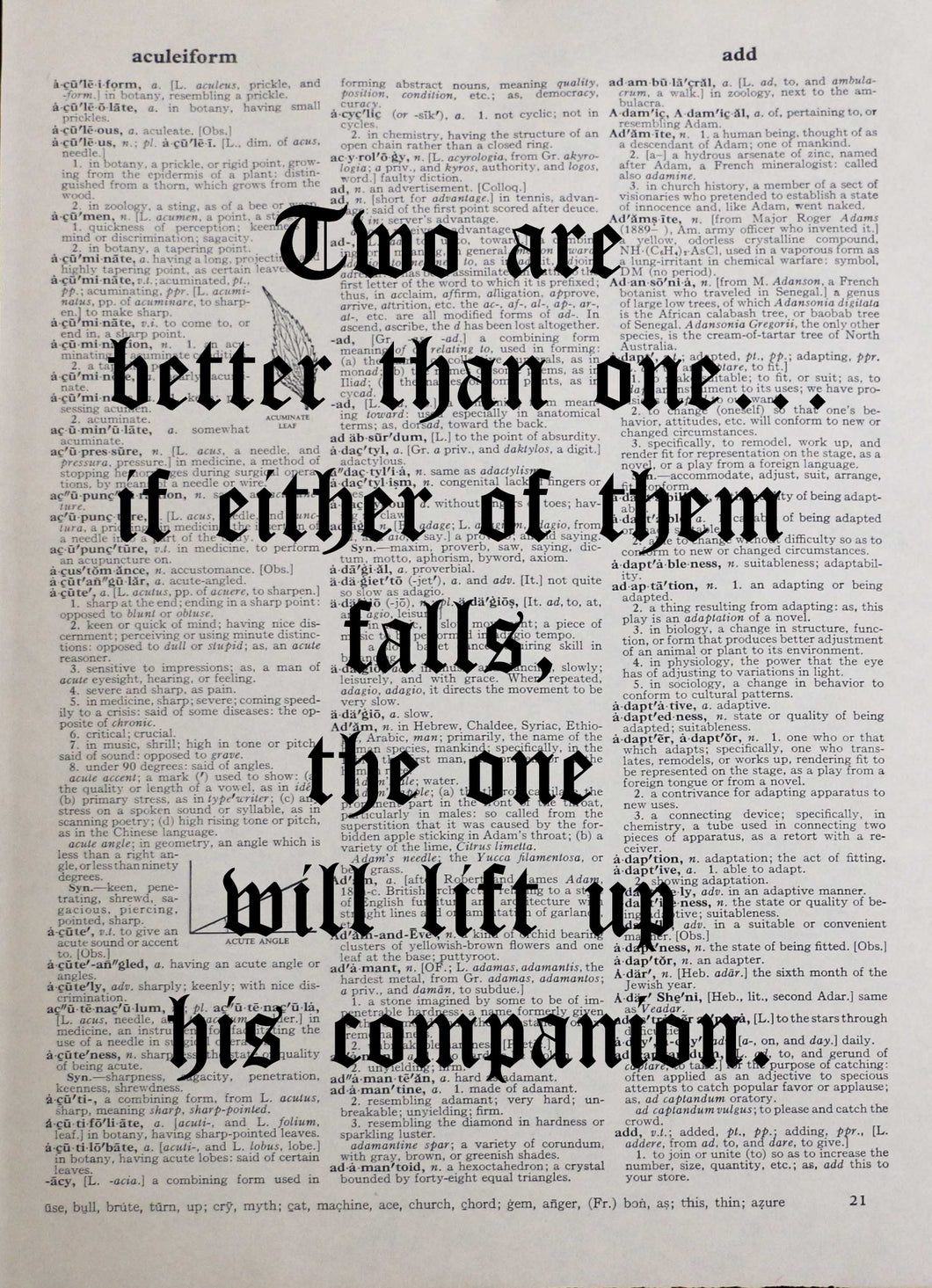 TWO ARE BETTER THAN ONE personalised customisable inspirational quote vintage dictionary print