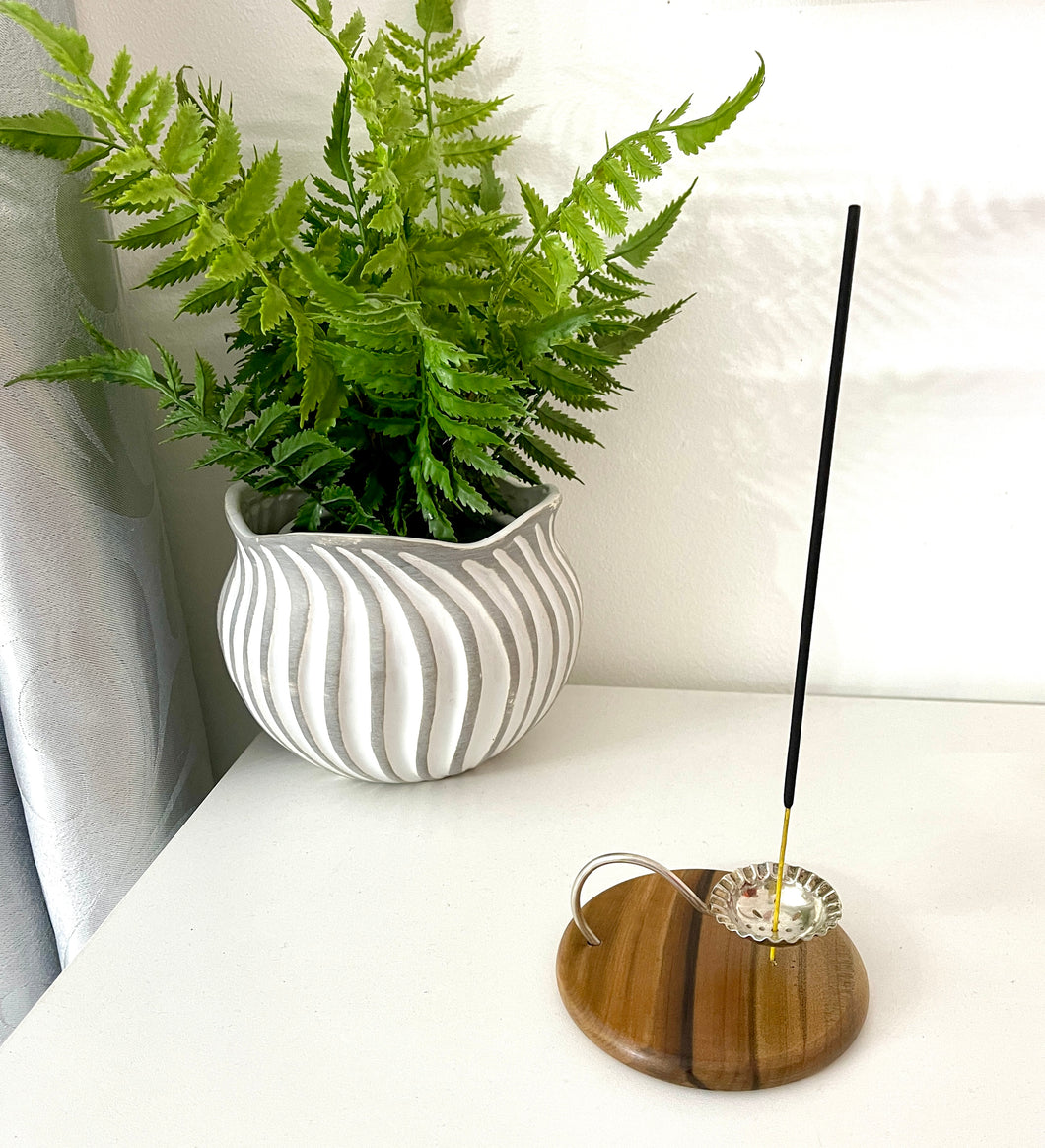 Gorgeous and unique upcycled wood & silver plate incense stick holder