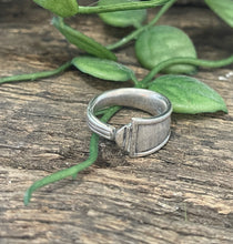 Load image into Gallery viewer, Stunning upcycled repurposed silver plated ring made from vintage cutlery S Size I approx
