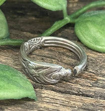 Load image into Gallery viewer, Fab APOSTLE upcycled repurposed silver plated ring made from vintage cutlery S Size O approx
