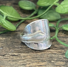 Load image into Gallery viewer, Stunning steampunk upcycled repurposed silver-plated ring made from vintage cutlery M Size Q-Q1/2 approx
