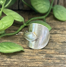 Load image into Gallery viewer, Stunning steampunk upcycled repurposed silver-plated ring made from vintage cutlery M Size Q-Q1/2 approx
