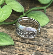 Load image into Gallery viewer, Stunning detailed upcycled repurposed silver-plated ring made from vintage cutlery M Size P-P1/2 approx
