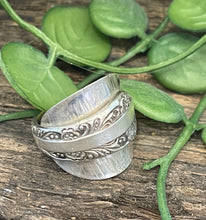 Load image into Gallery viewer, Stunning steampunk upcycled repurposed silver-plated ring made from vintage cutlery M Size R-R1/2 approx
