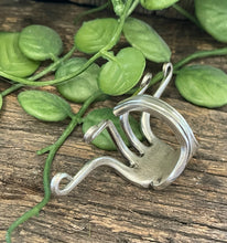 Load image into Gallery viewer, Eyecatching steampunk upcycled repurposed ring made from silver plated vintage fork L SIZE Z
