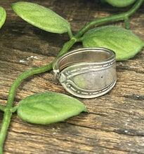 Load image into Gallery viewer, Pretty CELTIC upcycled repurposed silver-plated ring made from vintage cutlery M Size P-P1/2 approx
