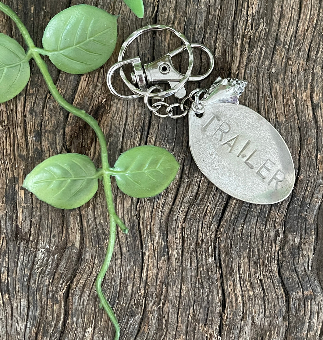 Upcycled repurposed silver plated TRAILER keys KEYRING made from vintage spoon