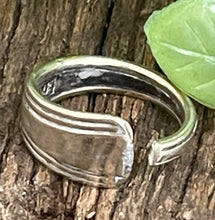 Load image into Gallery viewer, Gorgeous upcycled repurposed silver-plated ring made from vintage cutlery M Size Q-Q1/2 approx
