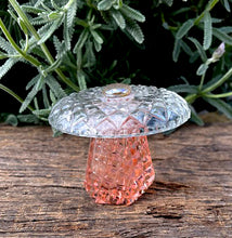 Load image into Gallery viewer, Gorgeous fairy garden mushroom ornament from upcycled vintage glass
