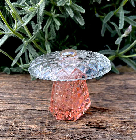 Gorgeous fairy garden mushroom ornament from upcycled vintage glass