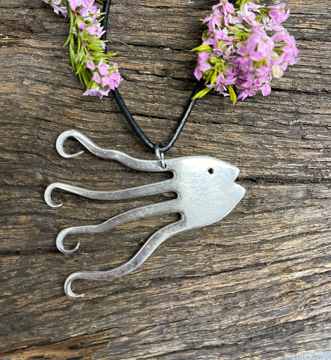 Gorgeous upcycled repurposed steampunk silver plated mermaid pendant made from upcycled cutlery