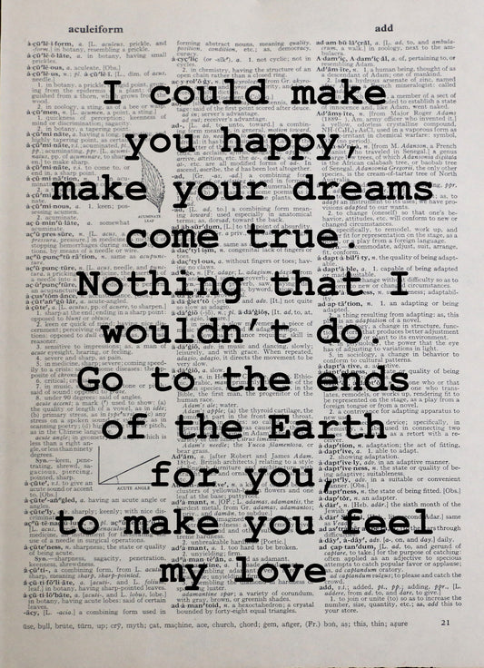 Adele My Love personalised customisable song lyrics vintage dictionary print