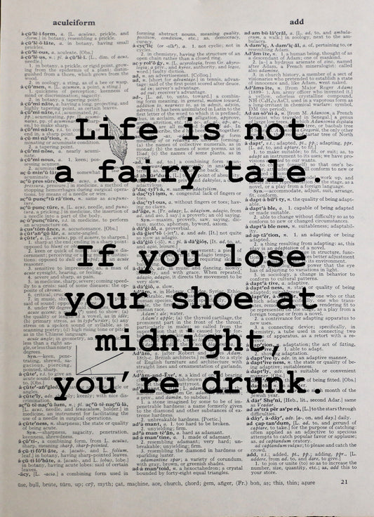 LIFE IS NOT A FAIRY TALE personalised customisable life quote vintage dictionary print