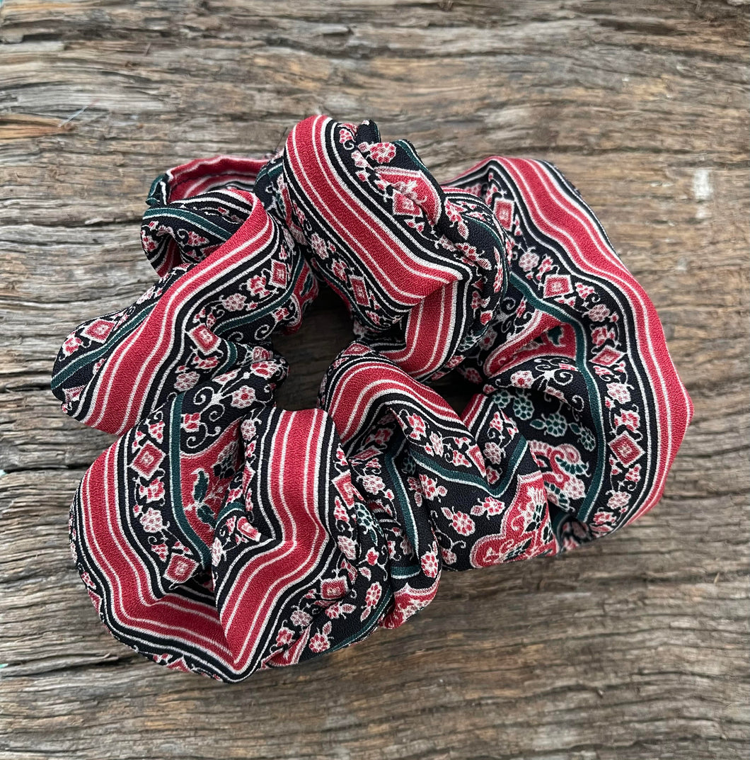 Gorgeous upcycled red & black chiffon elasticated hair tie fabric scrunchie