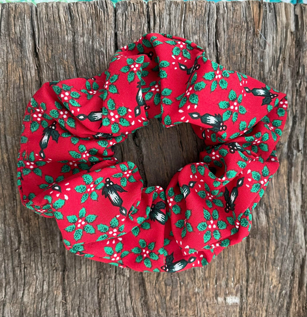 Gorgeous upcycled red elasticated hair tie fabric scrunchie
