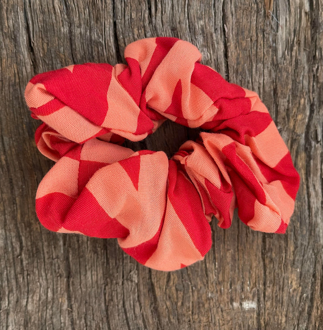 Gorgeous upcycled peach & red stripe floral elasticated hair tie fabric scrunchie